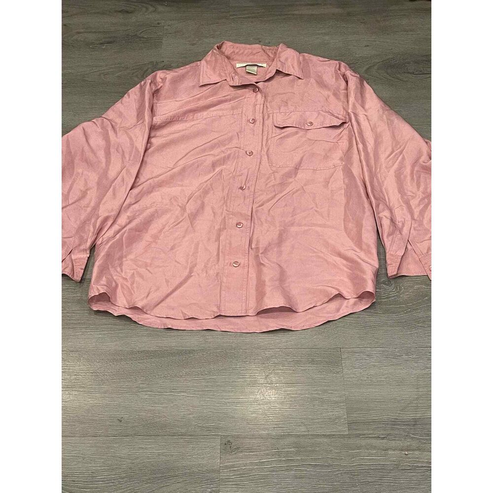 Vintage The Limited Pink 100% Silk Blouse XS Button Up Shoulder Pads 80s 90s